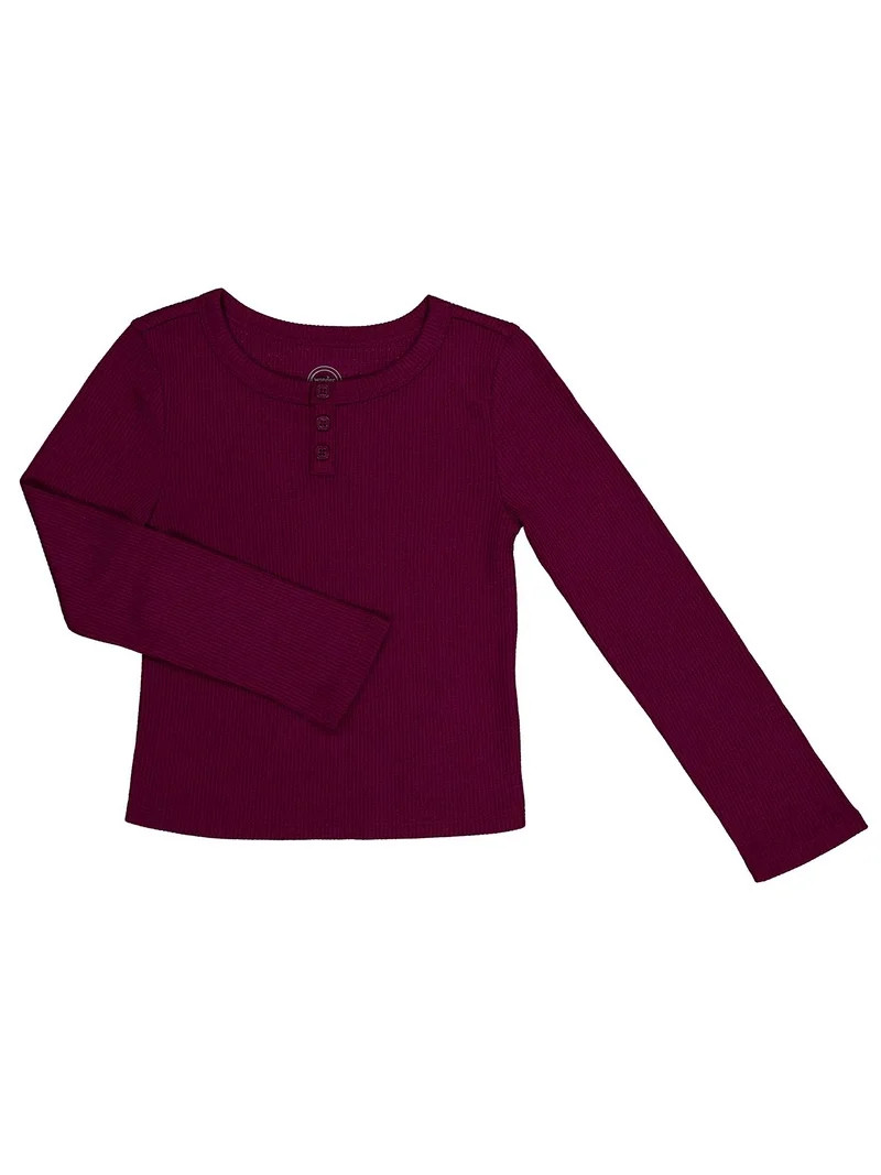 Wonder Nation Girls Long Sleeve Waffle Henley Knit Top, Sizes 4-18 & Plus | Walmart (US)