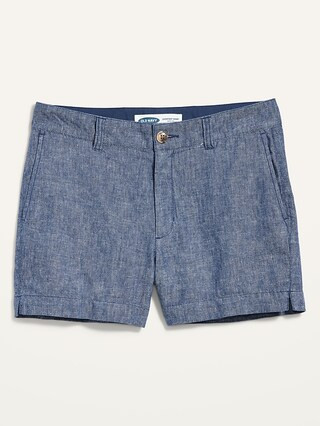 High-Waisted Chambray Linen-Blend Everyday Shorts for Women -- 3.5-inch inseam | Old Navy (US)