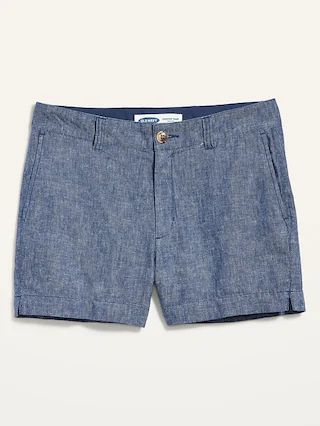 High-Waisted Chambray Linen-Blend Everyday Shorts for Women -- 3.5-inch inseam | Old Navy (US)