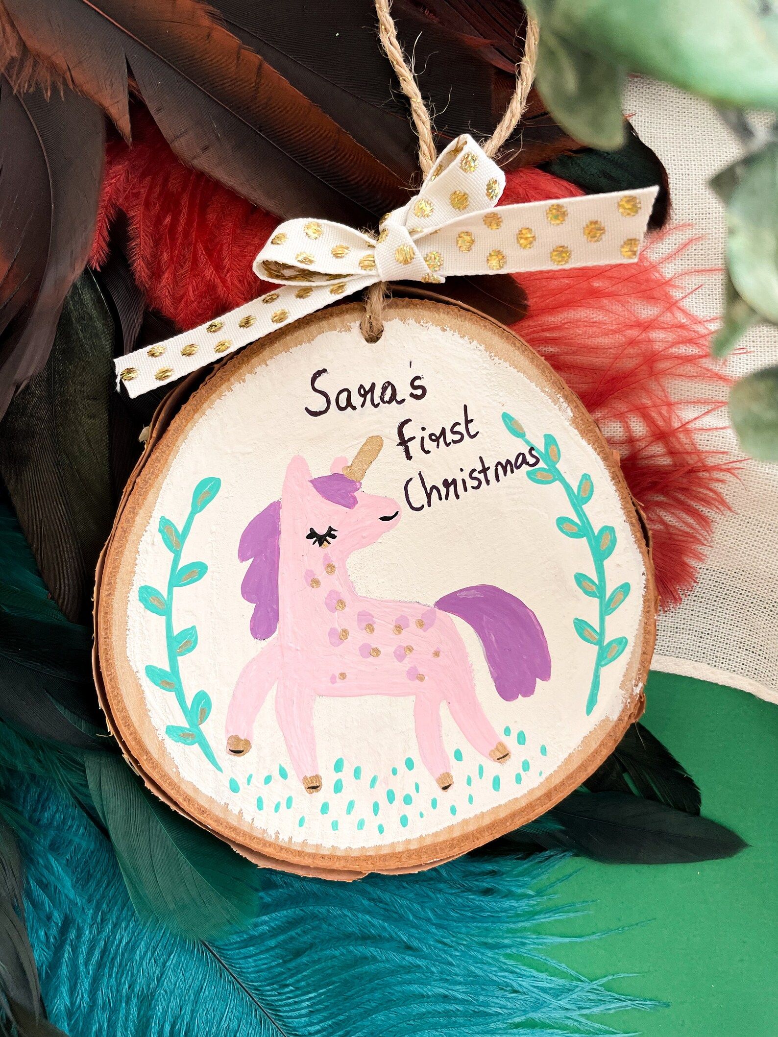 Babys First Christmas Painted Wood Ornament Custom Baby Name - Etsy | Etsy (US)
