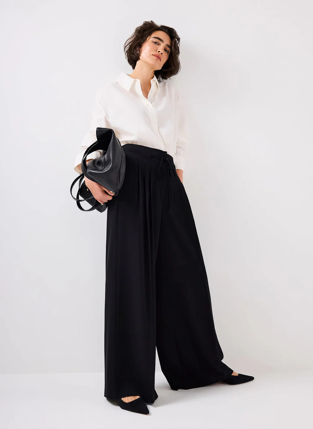 Black Tie Detail Wide Trousers | Mint Velvet