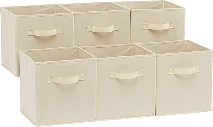 Amazon Basics Collapsible Fabric Storage Cubes Organizer with Handles, Beige - Pack of 6 | Amazon (US)