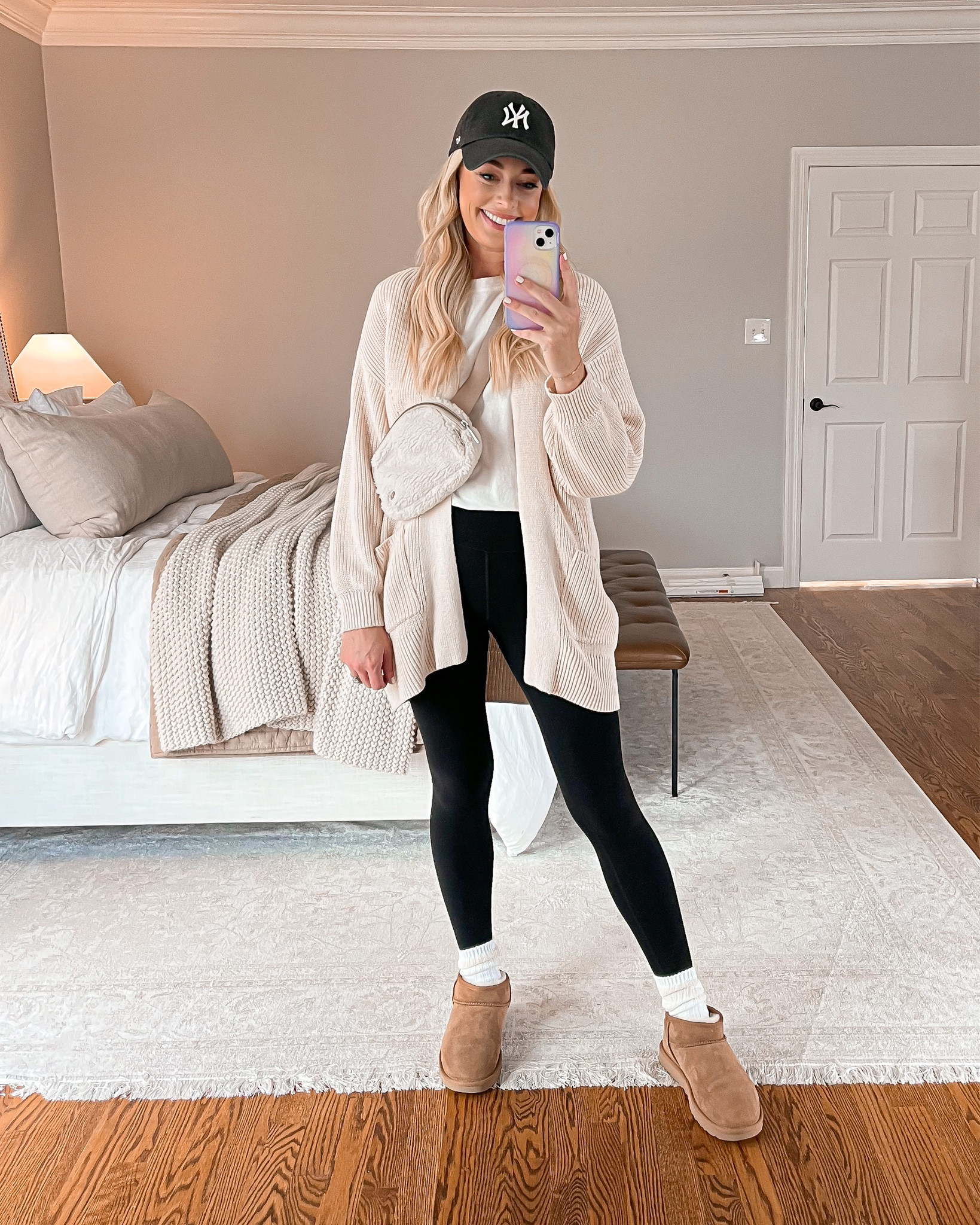 Comfy Casual Outfit Idea // wearing a small in tee & XS in leggings. Wearing a small in cardigan in the color cream. 

Casual outfit, lounge outfit, ultra mini Uggs, leggings, leggings outfit, cream cardigan, belt bag

#LTKstyletip #LTKunder100 #LTKSeasonal