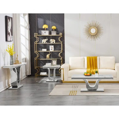 Faux Marble Coffee Table Set of 3, Modern Living Room Table Set Includes 1 Coffee Table, 1 Console Sofa Table and 1 End Side Table for Living Room, Wh | Wayfair North America