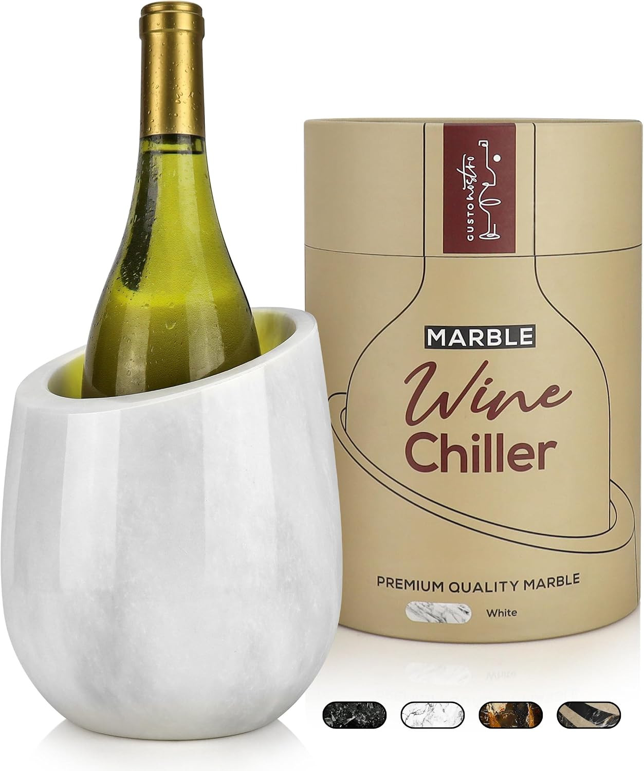 Gusto Nostro Marble Wine Chiller Bucket - 750ml Wine Bottle Cooler and Champagne Chiller for Party, Kitchen, Bar Cart Decor to Chill & Keep Bottles Cold with Unique Wine Lovers Gift Box (White) | Amazon (US)