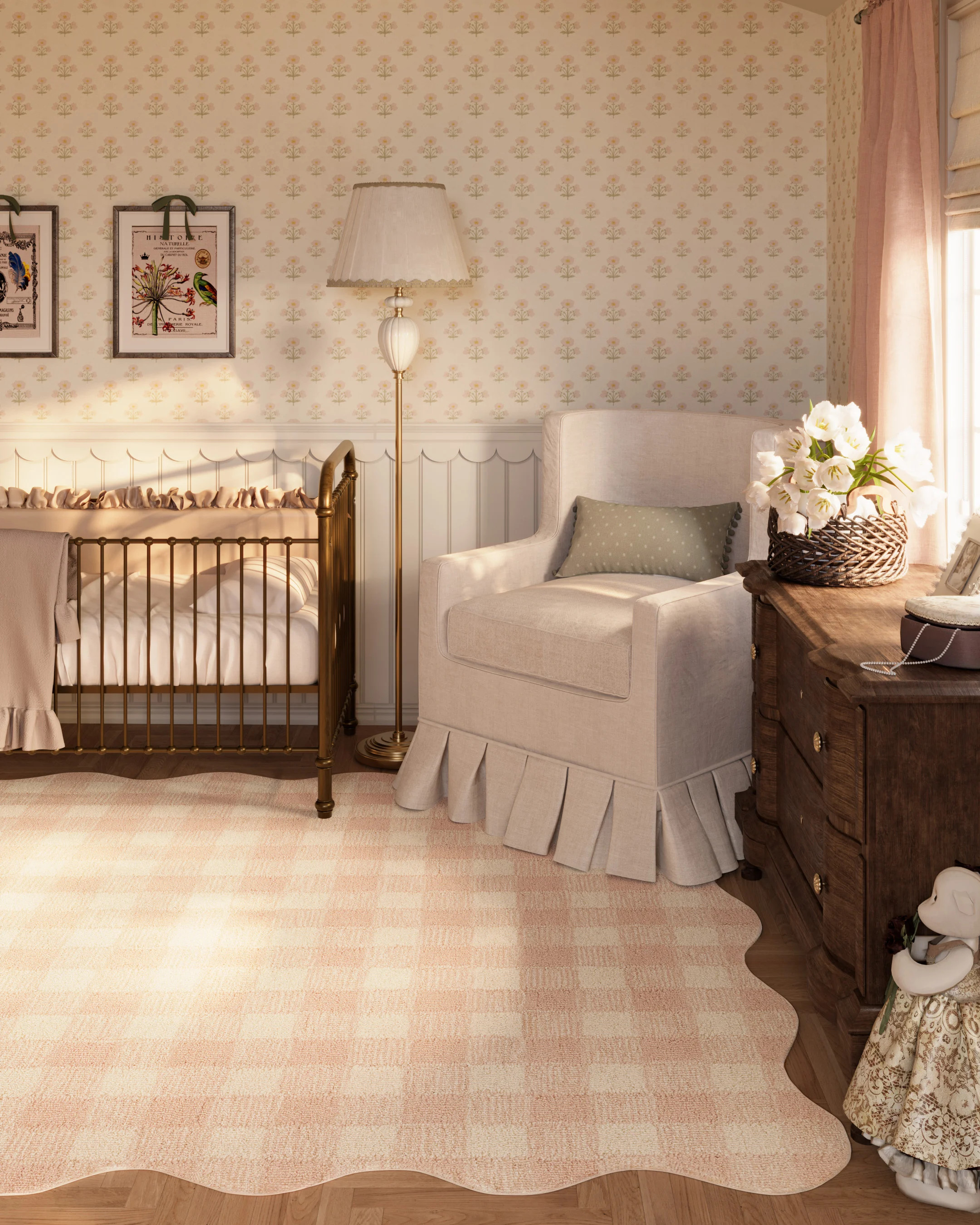 Lily LIY-1 Pink Wool Handwoven Checkered Area Rug | Rugs Direct