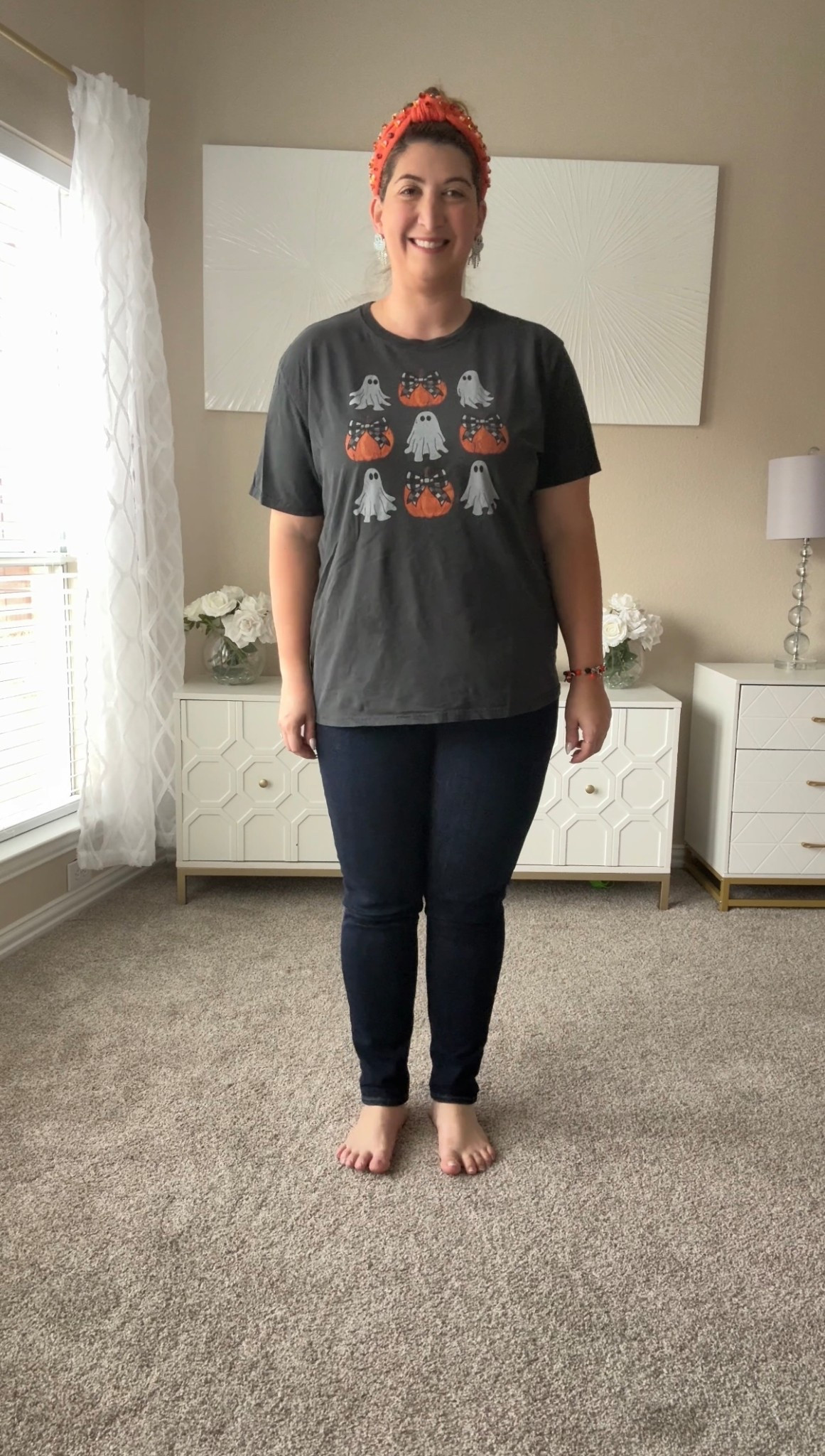 Black ghost pumpkin now shirt short sleeve tee + Halloween beaded rhinestone embellished top knot headband and sparkly ghost earrings, under $10 and will arrive before Halloween, last-minute finds. 

Cozy graphic tees you can wear all fall

✨ Soft cotton jersey
✨ Relaxed fit + vintage wash
✨ Affordable + wearable beyond spooky season

sams club halloween shirt, halloween graphic tee, fall fashion find, affordable halloween outfit, under 10 finds, viral sams club find, last minute halloween outfit, spooky season outfit, cozy fall shirt

#LTKHalloween #LTKFindsUnder50 #LTKStyleTip