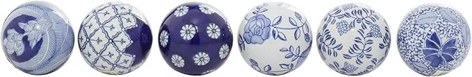 Deco 79 Glam Ceramic Orbs & Vase Filler with Assorted Patterns, Set of 6 3"D, Blue | Amazon (US)
