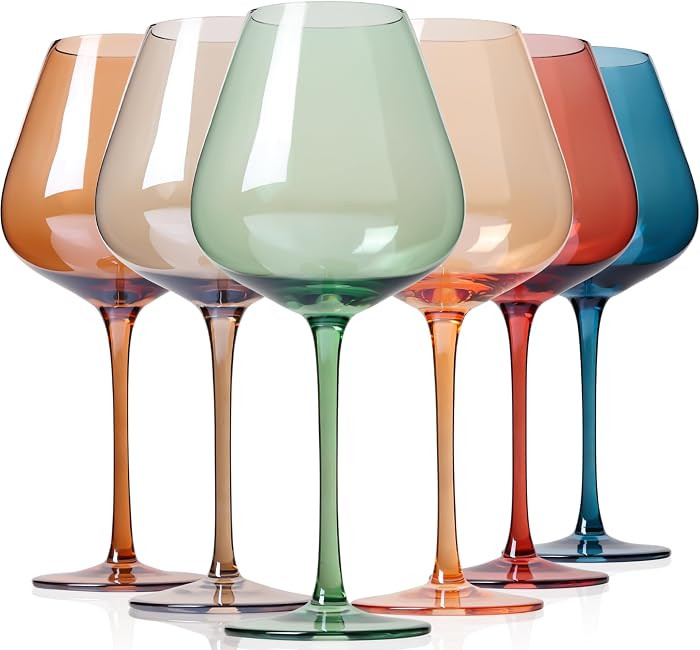 Physkoa Colored Burgendy Wine Glasses Set 6-18oz HandBlown Colorful Wine Glass With Long Stem,Mul... | Amazon (US)