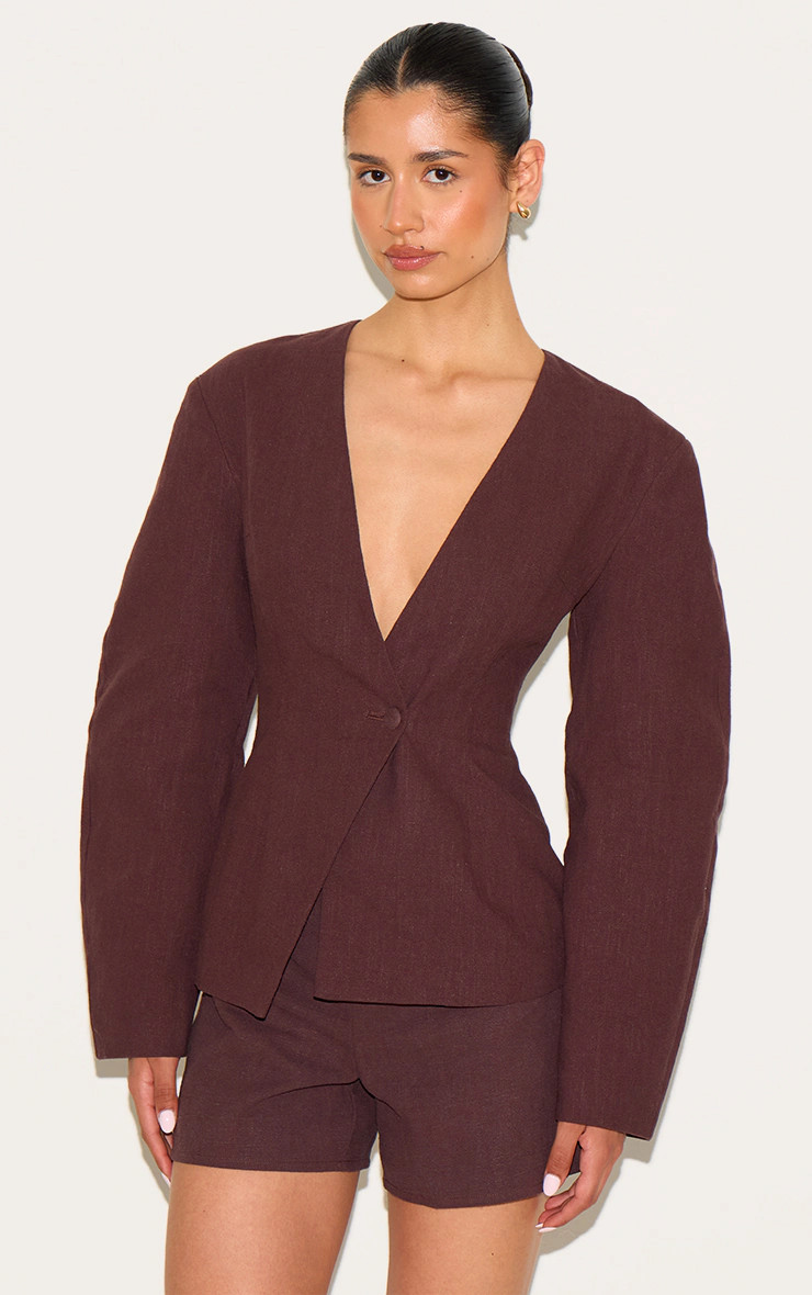 Tall Deep Chocolate Premium Linen Look Tailored Hot Pant | PrettyLittleThing UK