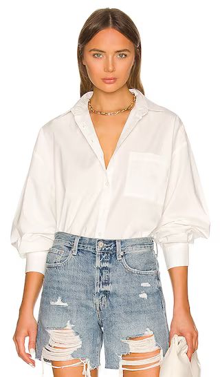 Sloane Oversized Button Down Shirt in Sesame Ecru Split | Revolve Clothing (Global)