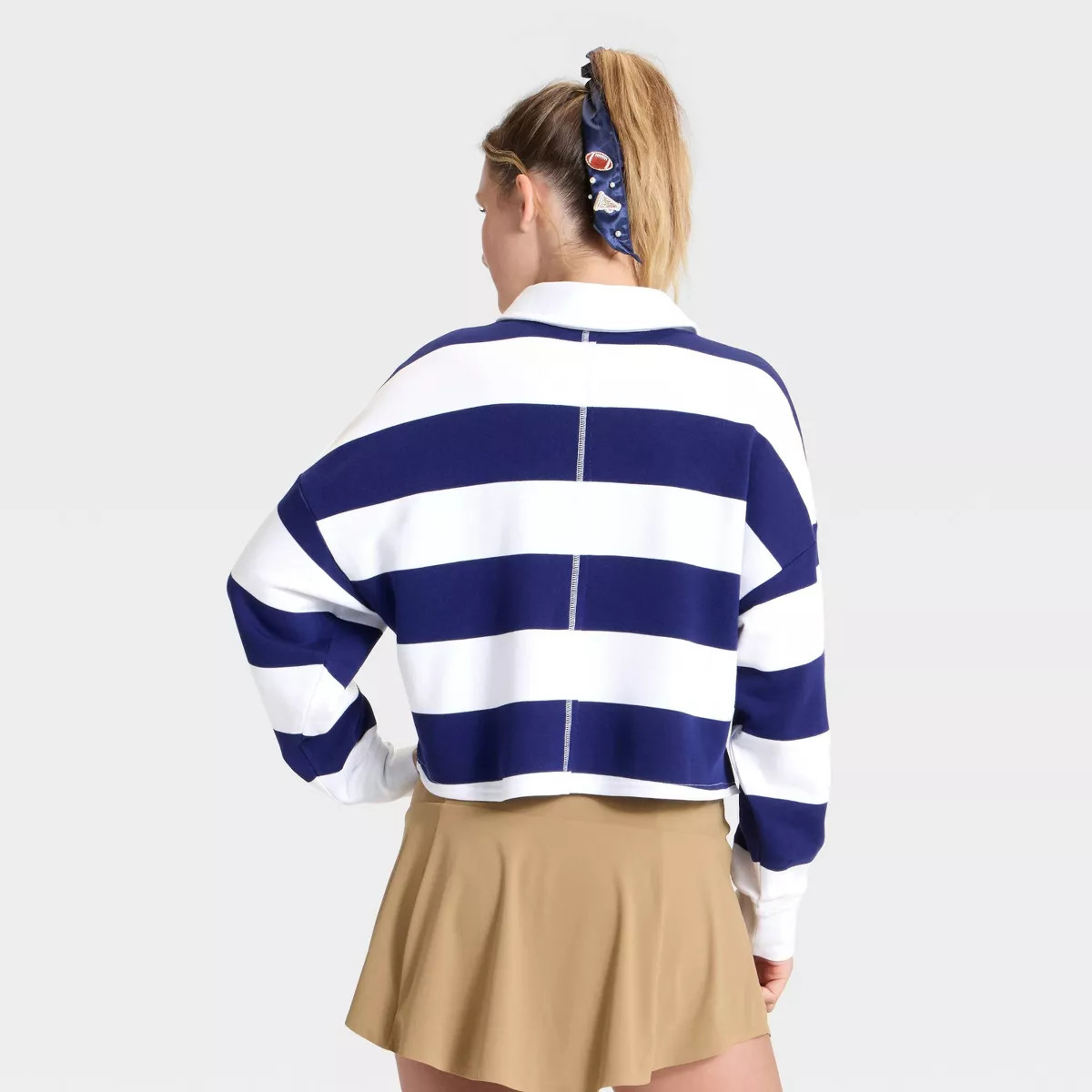 Women's Game Day Striped Cropped Long Sleeve Polo T-Shirt - JoyLab™ | Target
