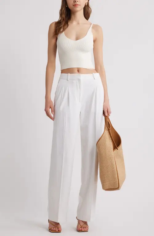 Open Edit Everyday Linen Blend Pants in White at Nordstrom, Size 00 | Nordstrom