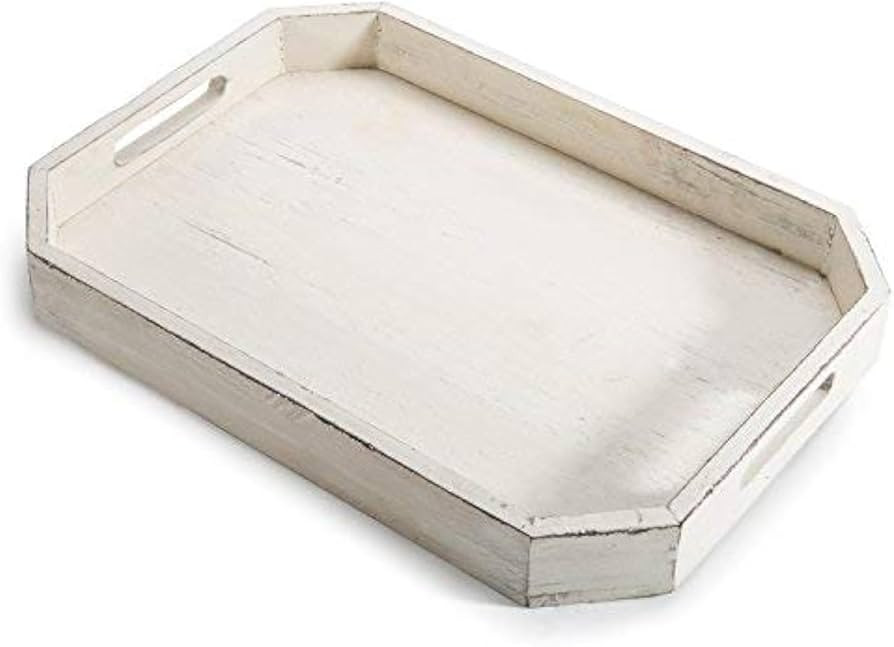 MyGift Whitewashed Wood Serving Tray with Handles and Angles Edges, Farmhouse Coffee Table Decora... | Amazon (US)