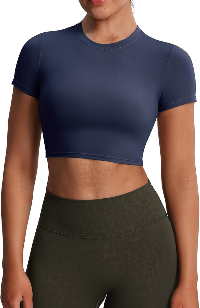 Aoxjox Short Sleeve Crop Tops for Women Classic Longline Baby Tee Workout T Shirt Top | Amazon (US)