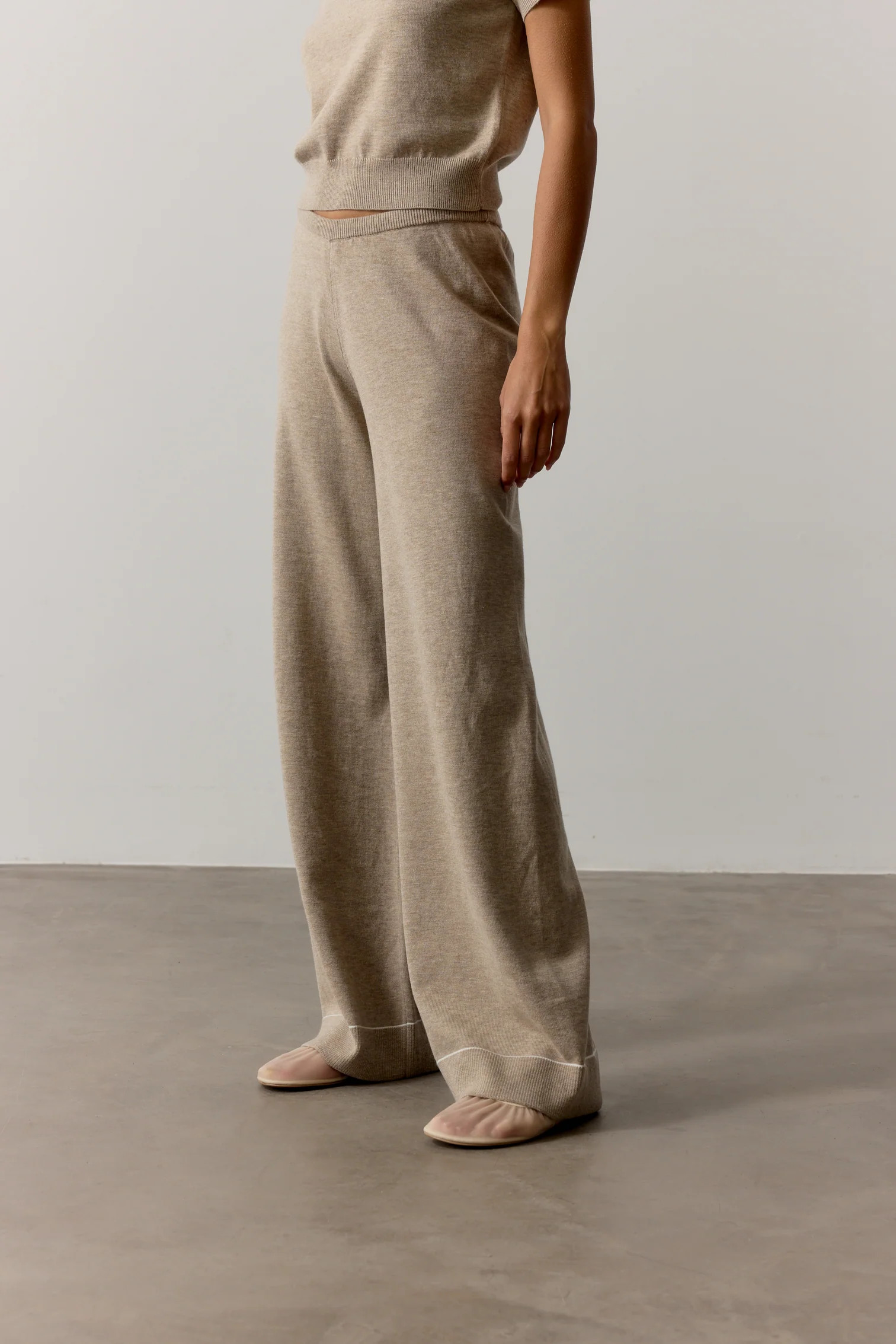 KNITTED PANEL TROUSERS - BEIGE | The Couture Club