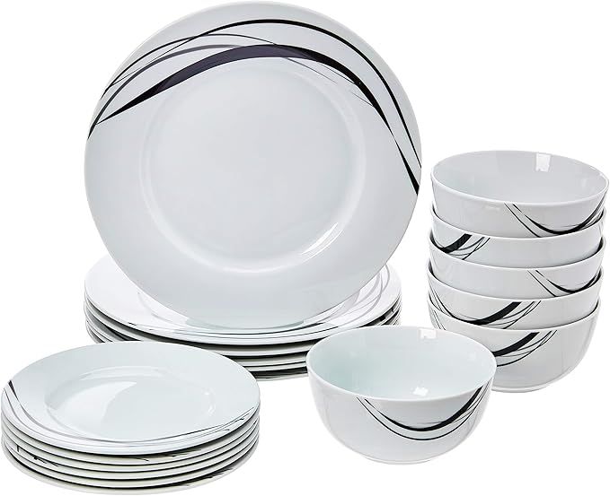 Amazon Basics 18-Piece Kitchen Dinnerware Set, Plates, Dishes, Bowls, Service for 6, Half Moon | Amazon (US)