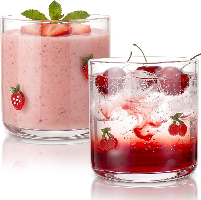 Skylety Set of 2 Cherry Icon Juice Glass 14oz Coquette Strawberry Glass Cup Coquette Coffee Mug G... | Amazon (US)