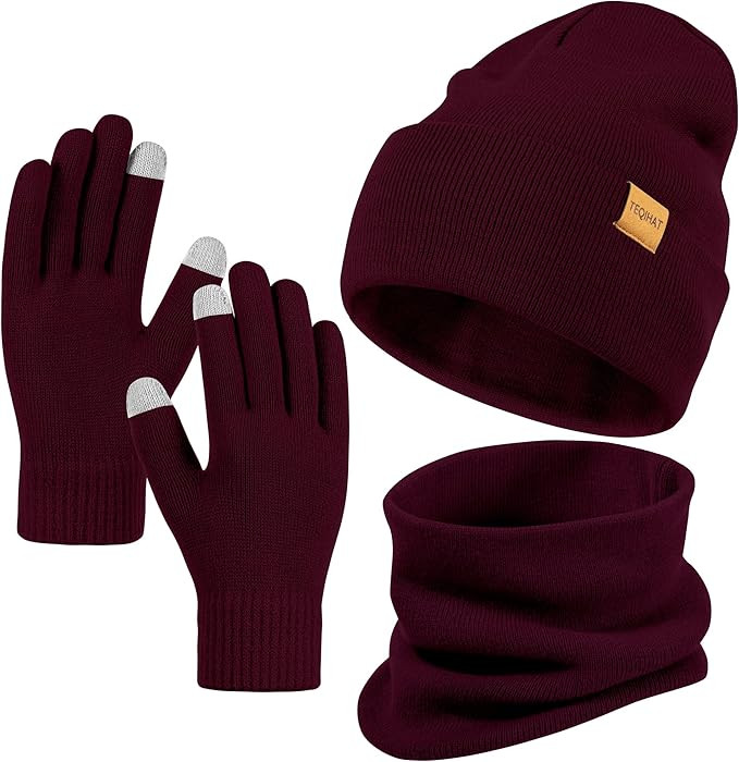 Winter Knit Hat, Scarf, and Gloves Set ，Cuffed Beanie Skull Cap Ski Fashion Set for Men and Wom... | Amazon (US)