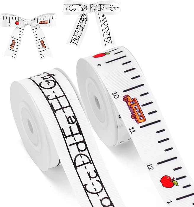 KINGLAKE Grosgrain Ruler Ribbon - 1 Inch x 2 Rolls Alphabet Letters School Bus Apple Ribbon for T... | Amazon (US)
