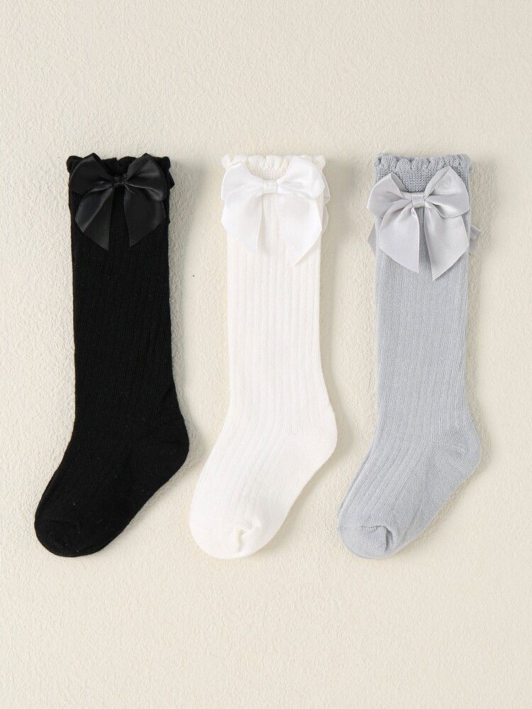 3pairs Baby Bow Decor Over The Knee Socks | SHEIN