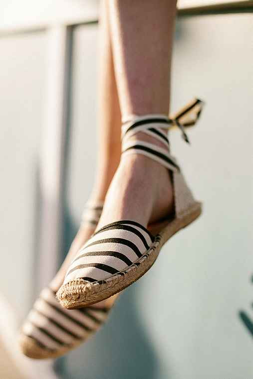 Soludos Classic Canvas Stripe Espadrille Sandal,BLACK & WHITE,7 | Urban Outfitters US