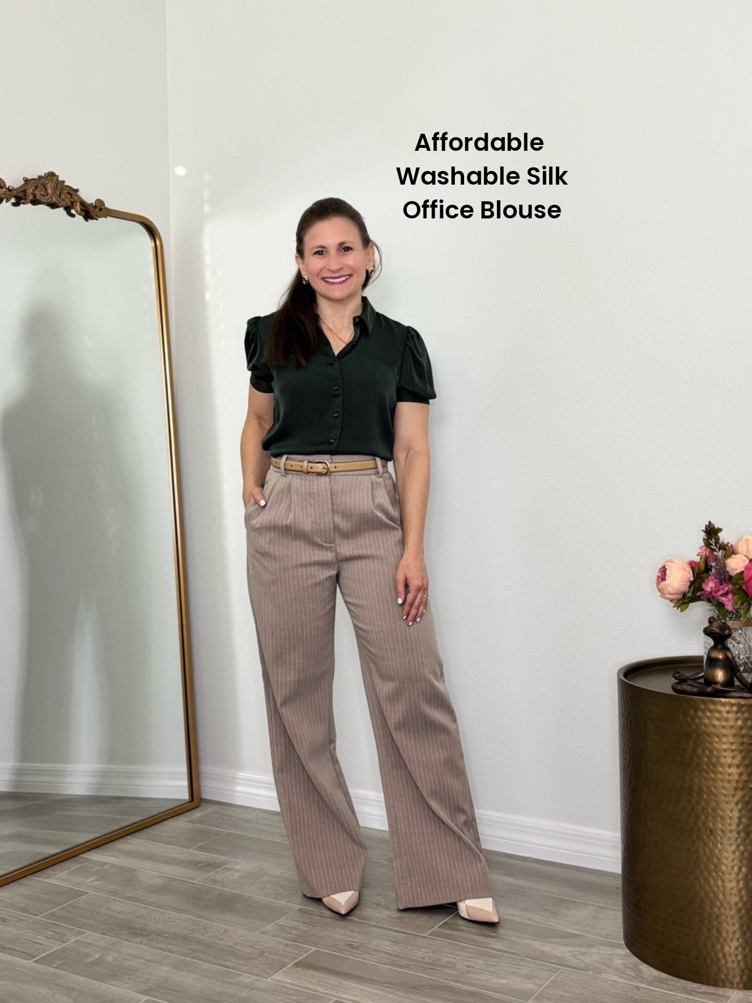 Lecture day, professor outfit, office style for petites, petite length and wide leg trousers, washable silk blouse at an affordable price  @Quince @abercrombie 

#LTKootd #LTKPetite #LTKWorkwear