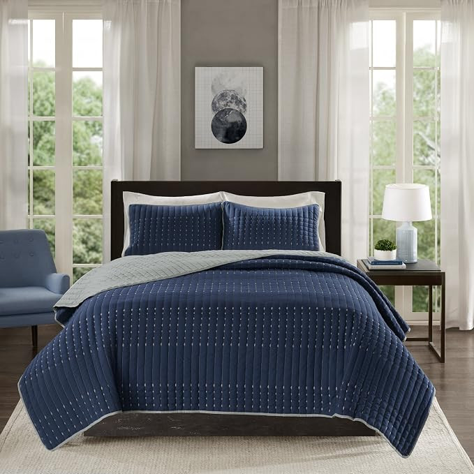 Comfort Spaces Bayley Reversible Quilt Set-Casual Rain Drop Jewel Stitching Design All Season, Li... | Amazon (US)