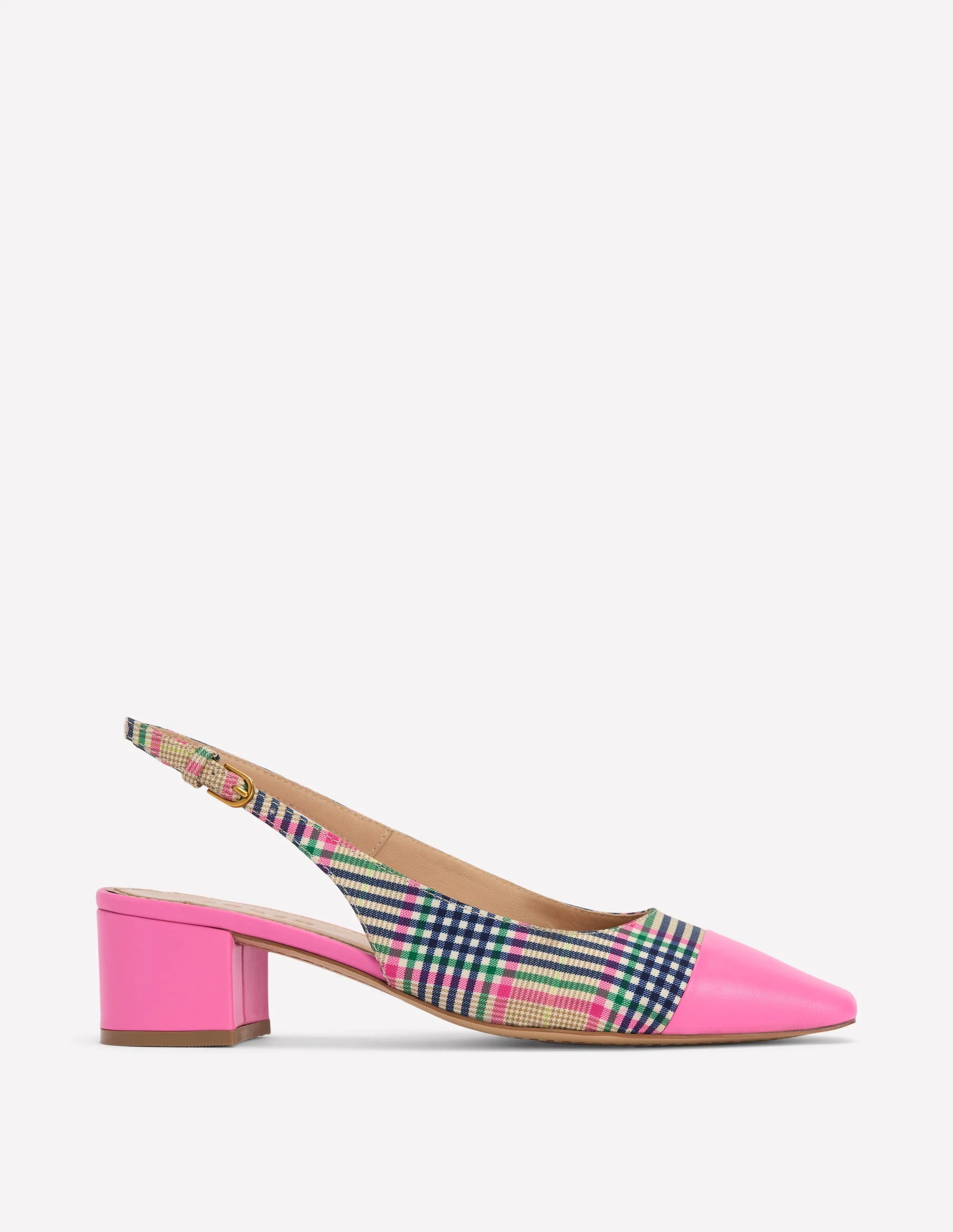Ailsa Block Heel Slingbacks-Multi Check | Boden UK