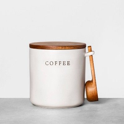 37oz Stoneware Coffee Canister with Wood Lid & Scoop Cream/Brown - Hearth & Hand™ with Magnolia | Target