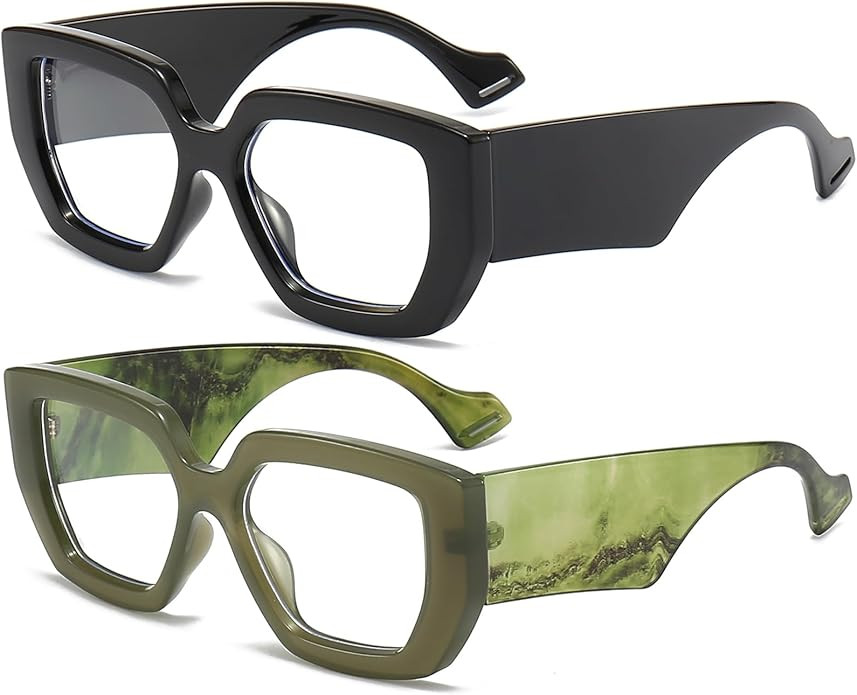 AIEYEZO Thick Frame Blue Light Glasses Men Women, Fashion Square Computer Eyeglass Anti Eyestrain... | Amazon (US)