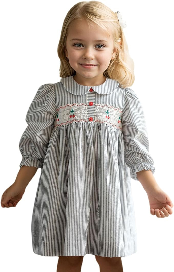 Baby Girls Long Sleeve Smocking Clothing Toddler Fall Floral Smocked Dress Vintage Dresses for Ch... | Amazon (US)