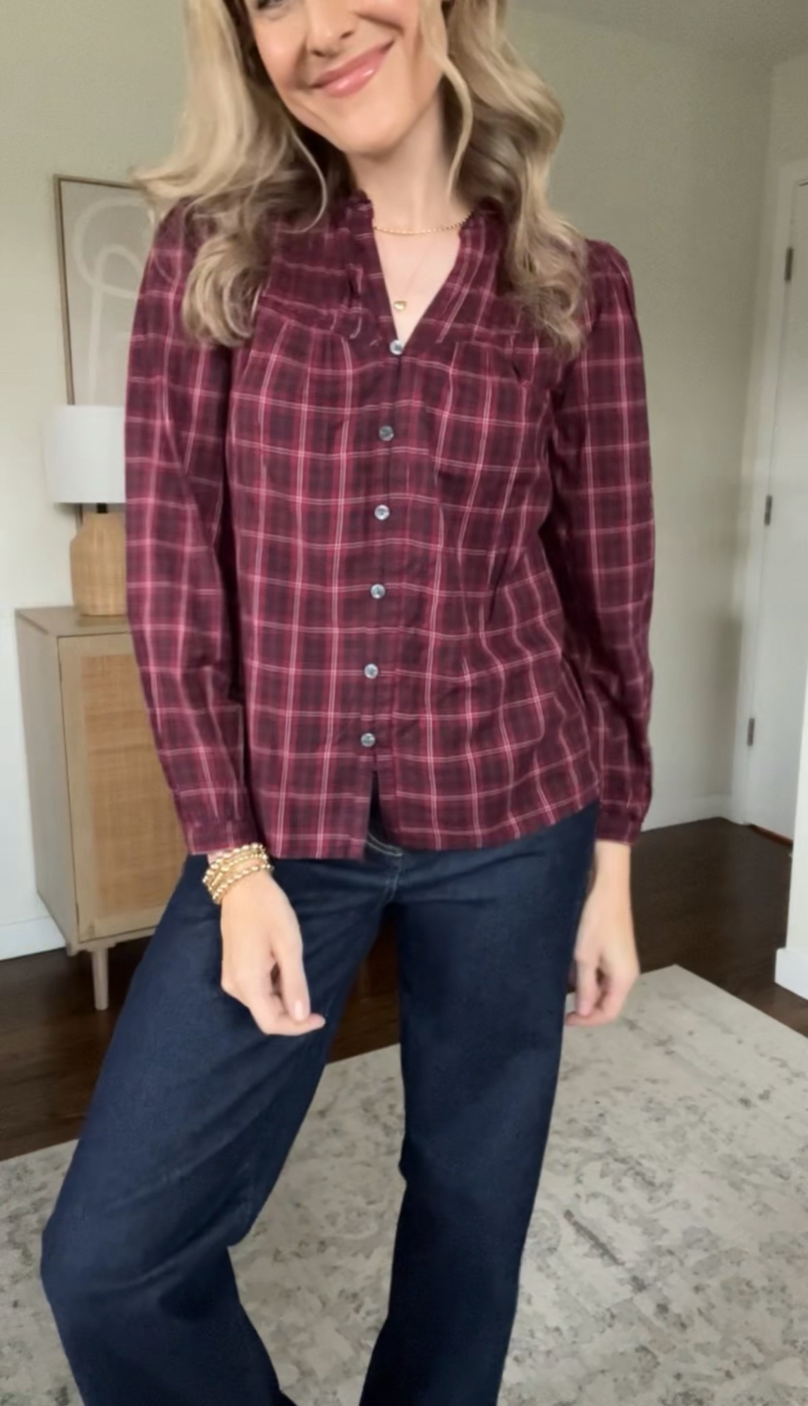 Another great Walmart blouse! Cotton. Also comes in blue plaid. Fit is true to size and I’m in a small. Work to weekend. #walmartfashion 

#LTKFindsUnder100 #LTKOver40 #LTKFindsUnder50