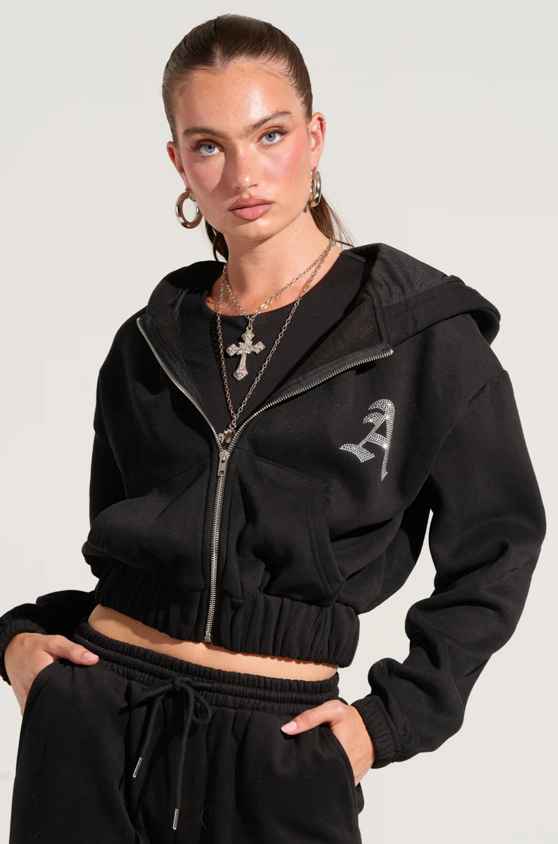 DEXTRA ZIP UP HOODIE WITH RHINESTONE DETAIL | AKIRA