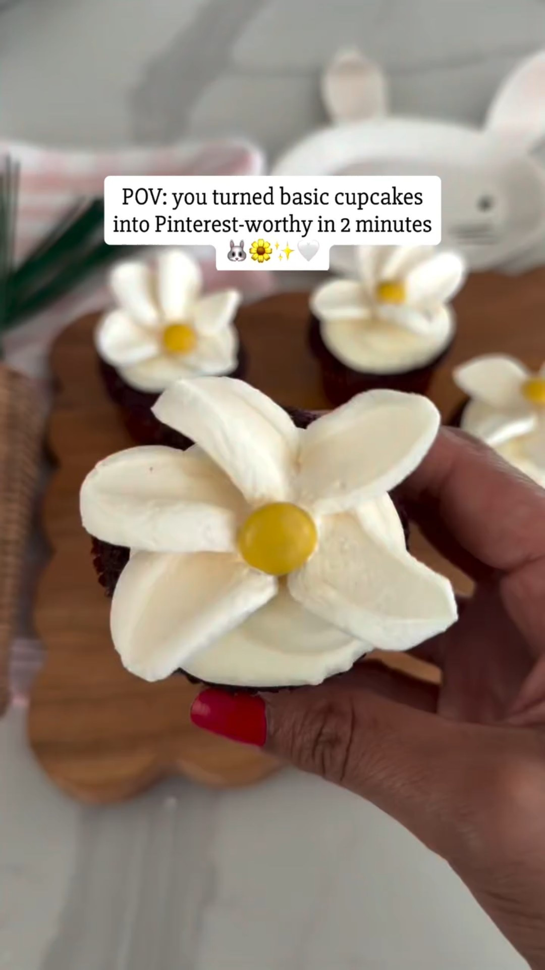 You’re literally 2 marshmallows away from the cutest cupcakes ever 🌼🥹
This might be my favorite easy party hack yet ✨

DIRECTIONS:
Take jumbo marshmallows and make 4 cuts 3/4 of the way down the marshmallow. Pull the pieces apart and attaching them to each other by pressing the sticky sides together. Add a yellow M&M to the center and place your flower firmly onto a cupcake. You can add some icing to the bottom of the flower before placing on your cupcake for a better hold if needed. 

#cupcakes #easter #easterbrunch #eastertreats #easterdessert

#LTKfoodie #LTKSeasonal