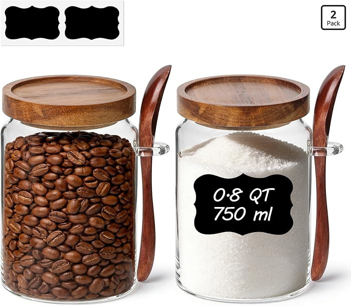 ComSaf of 2(0.8Qt) Glass Coffee Canister, Airtight Coffee Container with Spoon for Coffee Lovers ... | Amazon (US)