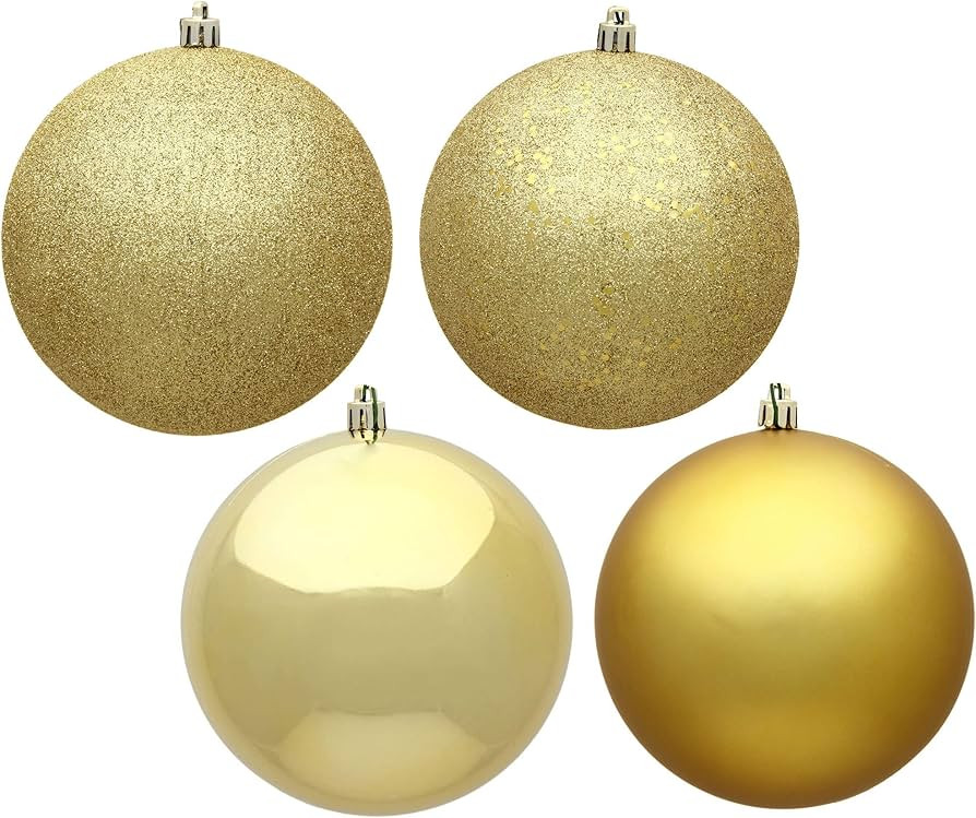 Vickerman 6" Gold 4-Finish Shatterproof Ball Ornament Set of 4 Ornaments - Featuring Matte, Sequi... | Amazon (US)