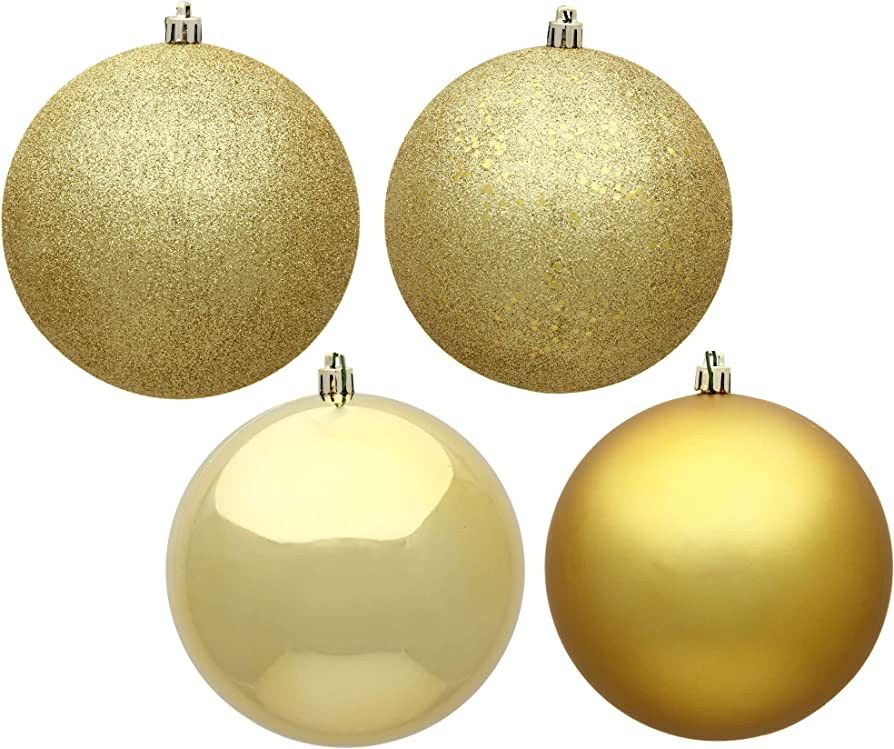 Vickerman 6" Gold 4-Finish Ball Ornament Assortment, 4 per Box | Amazon (US)