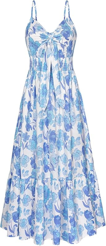 GRACE KARIN Women's 2025 Summer Maxi Dress Floral Tie Front Spaghetti Strap Casual Boho Beach Flo... | Amazon (US)