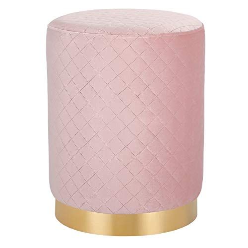 BIRDROCK HOME Round Pink Velvet Ottoman Foot Stool with Lattice Design – Soft Compact Padded Stool – | Amazon (US)