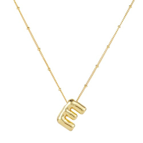 BOXOB Bubble Letter Necklace, 14k Gold Plated Balloon Initial Necklace Personalized Balloon Alphabet Pendant Necklaces Jewelry Gift for Women Girls (E) | Amazon (US)