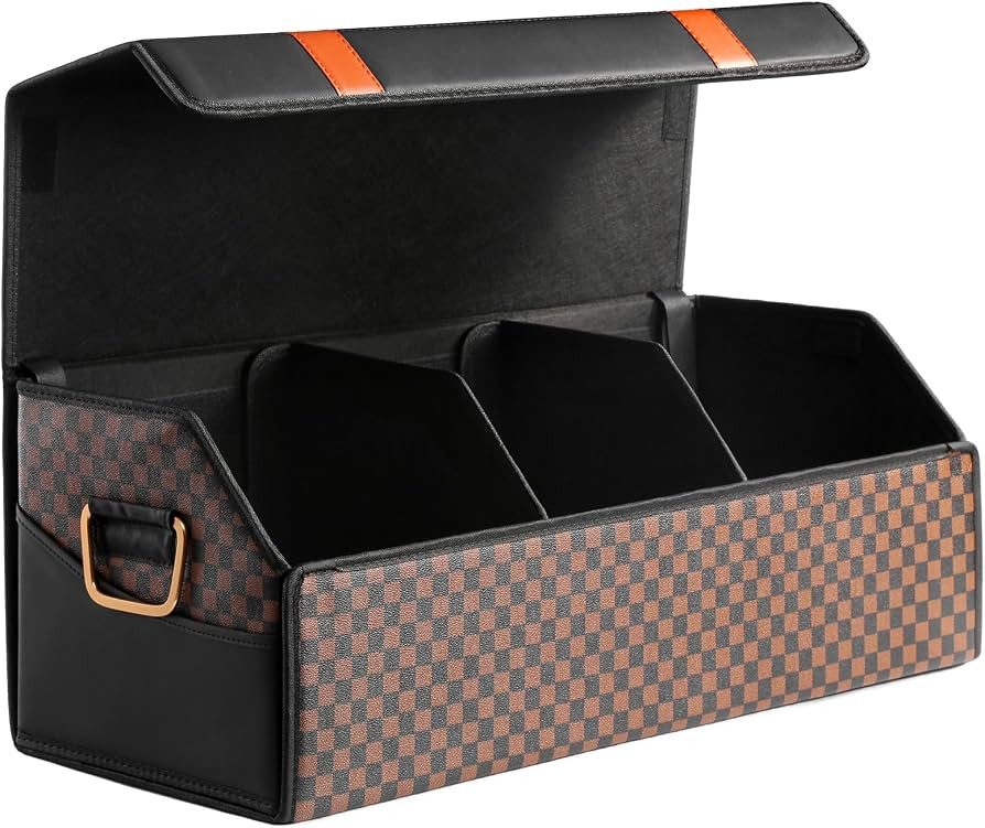 Fyzeoty Car Trunk Organizer for SUV and Sedan, Orange\u2011Stripe Plaid, 29.5 in | Amazon (US)
