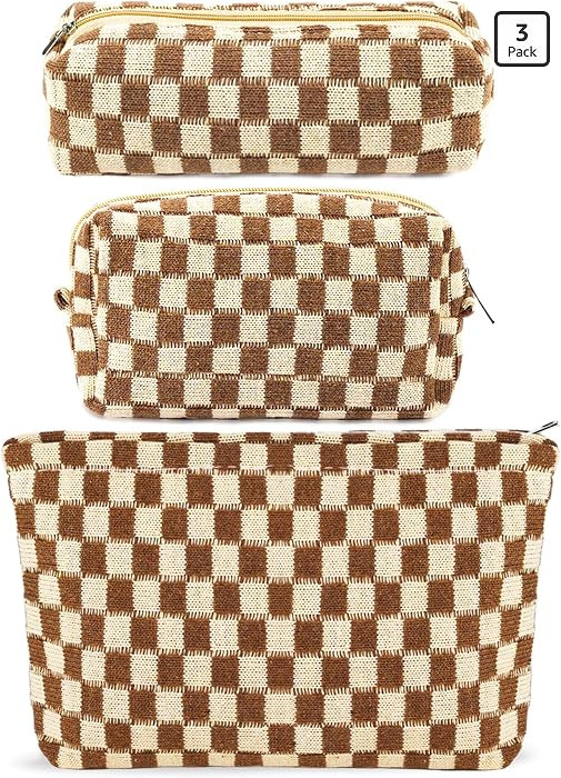 ZLFSRQ 3Pcs Checkered Makeup Bag for Women Large Small Checkered Cosmetic Bag Set Aesthetic Prepp... | Amazon (US)