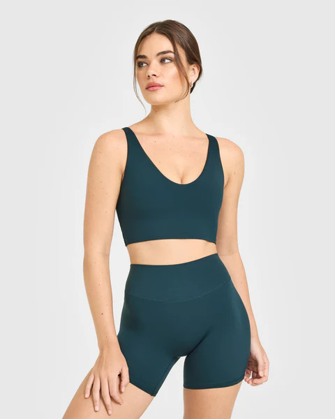 SoftMotion™ Longline Sports Bra with White Logo 
 Oil Blue | Oner Active (UK / US)