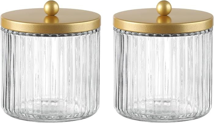 KMwares Matte Gold Set of 2 Glass Qtip Holder Dispenser Set for Cotton Ball, Swab, Round Pads, Fl... | Amazon (CA)