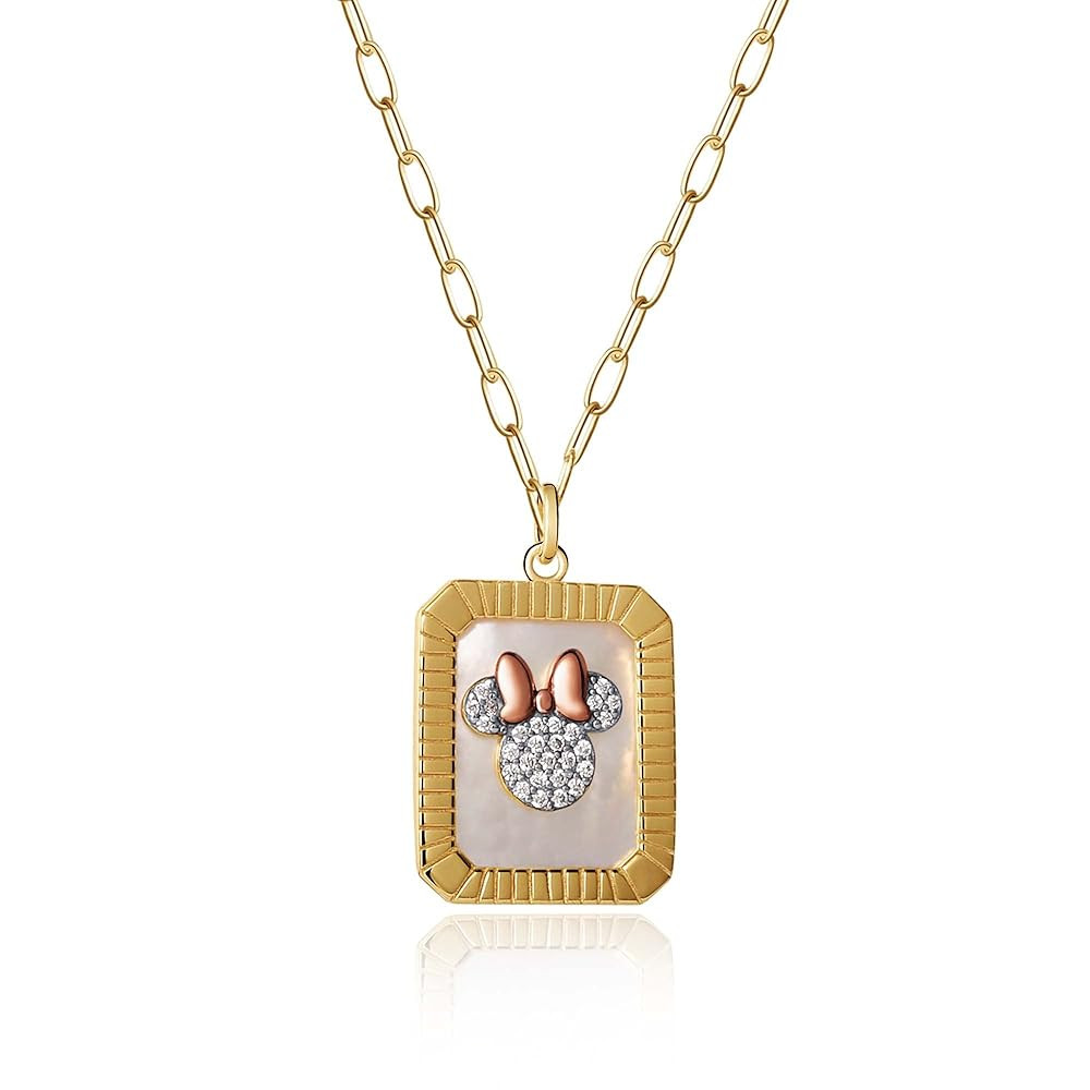 Disney Minnie Mouse Necklace with Minnie Mouse Pendant - Tri-Tone Sterling Silver Mother of Pearl... | Amazon (US)