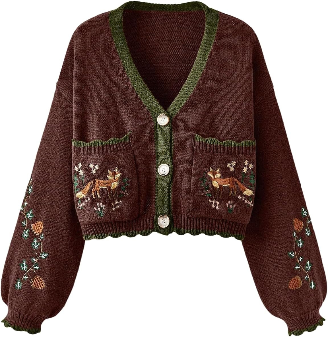 BEAUDRM Women's Fall Cropped Cardigans Cottage Core Button Up Boho Sweater | Amazon (US)