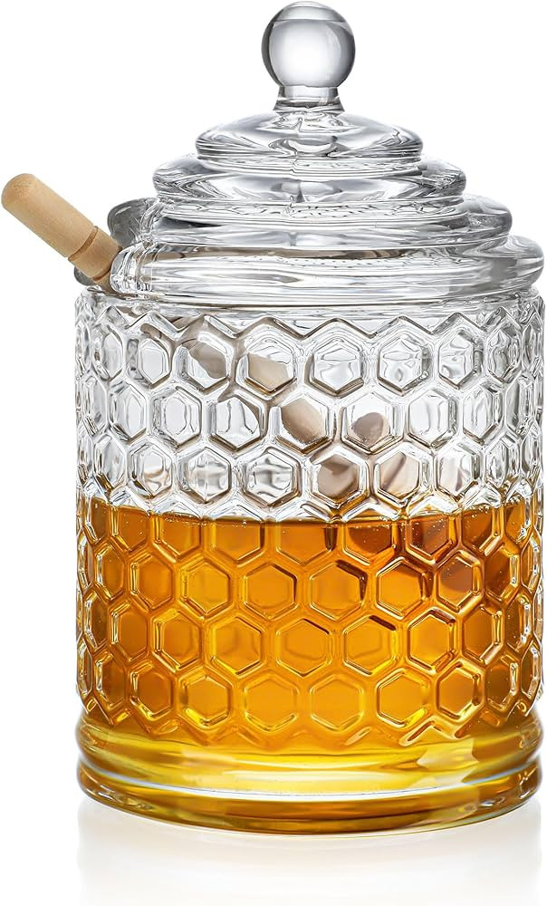 kanpura Clear Crystal Honey Pot with Dipper and Lid,Glass Honey Jar with Dispenser, Glass Honey a... | Amazon (US)