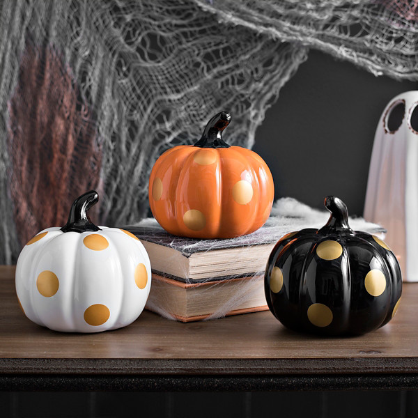 Gold Polka Dot Halloween Pumpkins, Set of 3 | Kirklands | Kirkland's Home