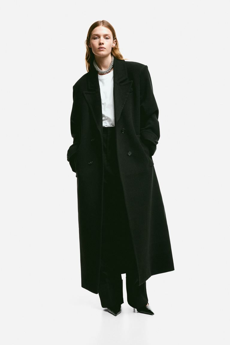 Double-breasted coat - Black - Ladies | H&M GB | H&M (UK, MY, IN, SG, PH, TW, HK)